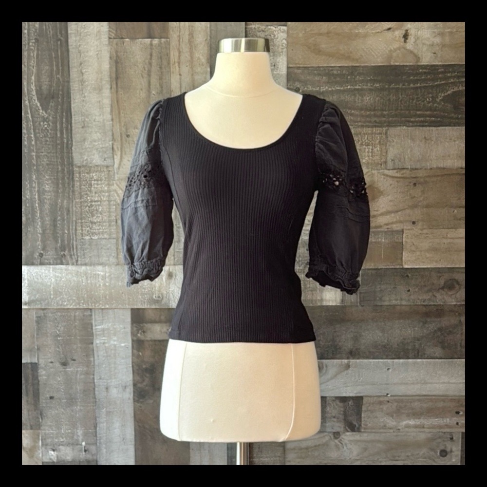 Free People black puff sleeve top XSmall festival boho dark feminine whimsigoth